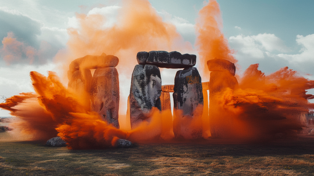 Stonehenge: Pó de Tinta Laranja Removido com Sucesso