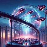 A vivid, high-definition image of a newly constructed rollercoaster named 'New Heights'. This rollercoaster has a unique attribute: it projects an illusion of defying time, creating a spectacular visual effect that mesmerizes spectators. The design is futuristic, drawing inspiration from the sci-fi genre, with sleek cars launching from a platform against a twilight sky, with streaks of neon lights illuminating the structure. Note the intricate details to enhance the rollercoaster's overall appeal and intensity.