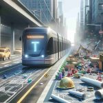 A high-definition, realistic scene depicting a public transport vehicle with a 'T' symbol, zipping along a busy city street after a long period of stagnation. Future changes and improvements are suggested with an array of construction markers, technical blueprints, hard hats, and construction crews working on infrastructure enhancements. The air is filled with surprise and excitement about what this forthcoming transformation will bring.